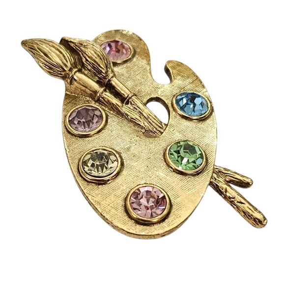 1928 Brand Multicolor Rhinestone Painter Palette Brooch Pin L839 - Picture 5 of 8